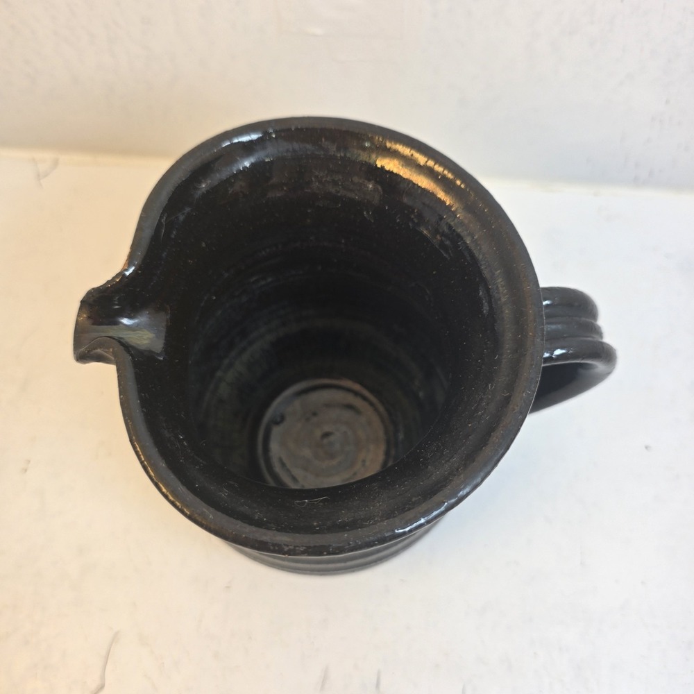 Vintage Studio‎ Pottery Black Glazed Stoneware Pitcher Ribbed Handcrafted Jug - Picture 6 of 10